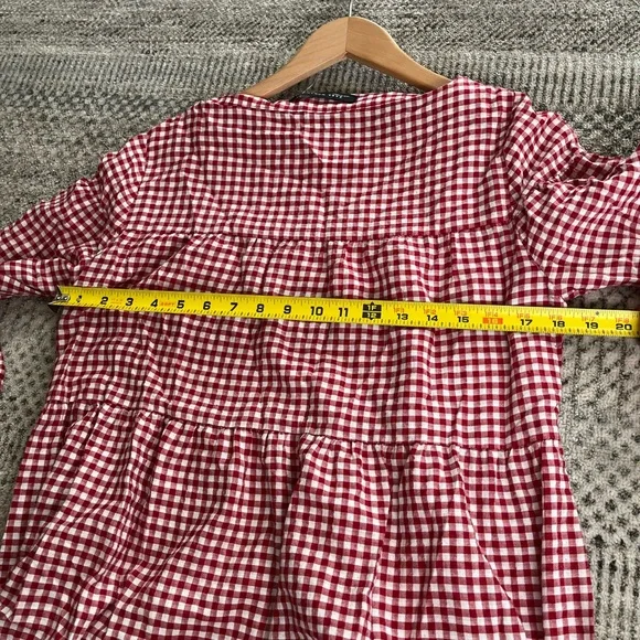 Zara red & white Gingham cottagecore Midi Dress - Picture 6 of 7